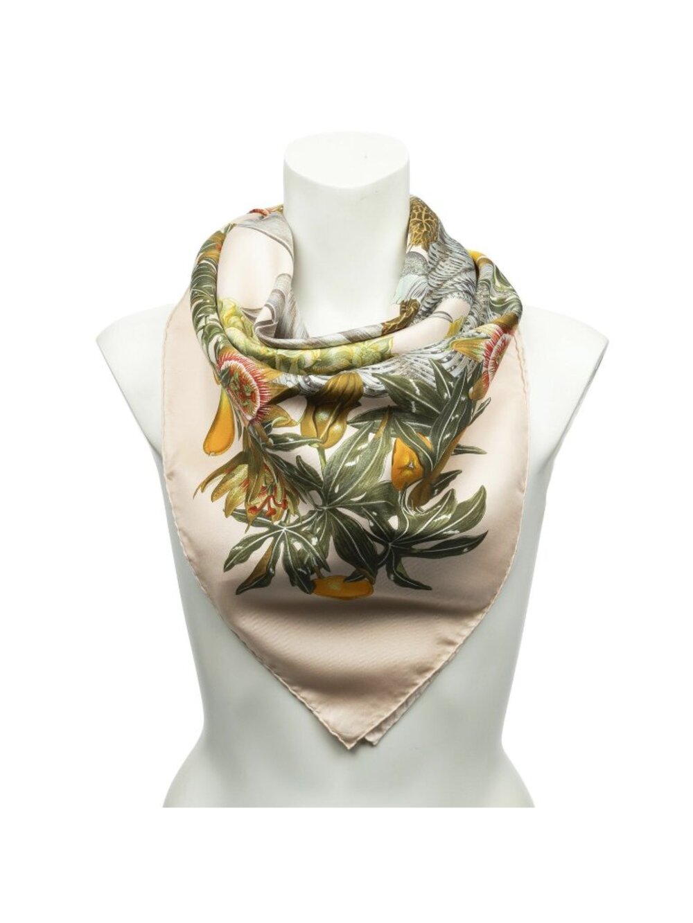 Hermes Scarf Light Pink Green Orange Twill Silk